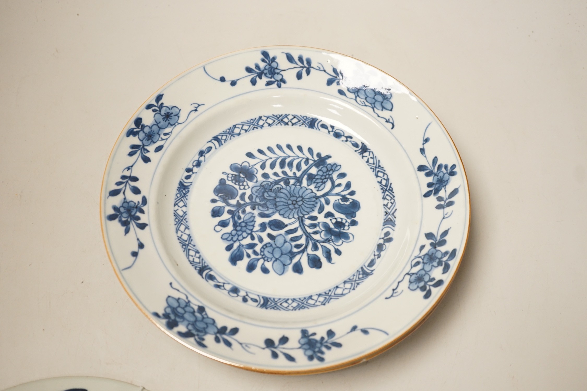 Five 18th century Chinese blue and white plates. 22.5cm diameter